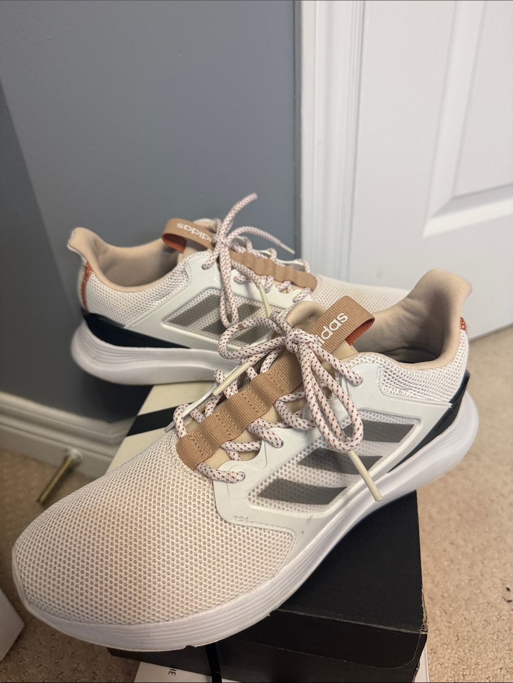 adidas Women’s Cream and Tan Athletic Sneakers with Black Accents